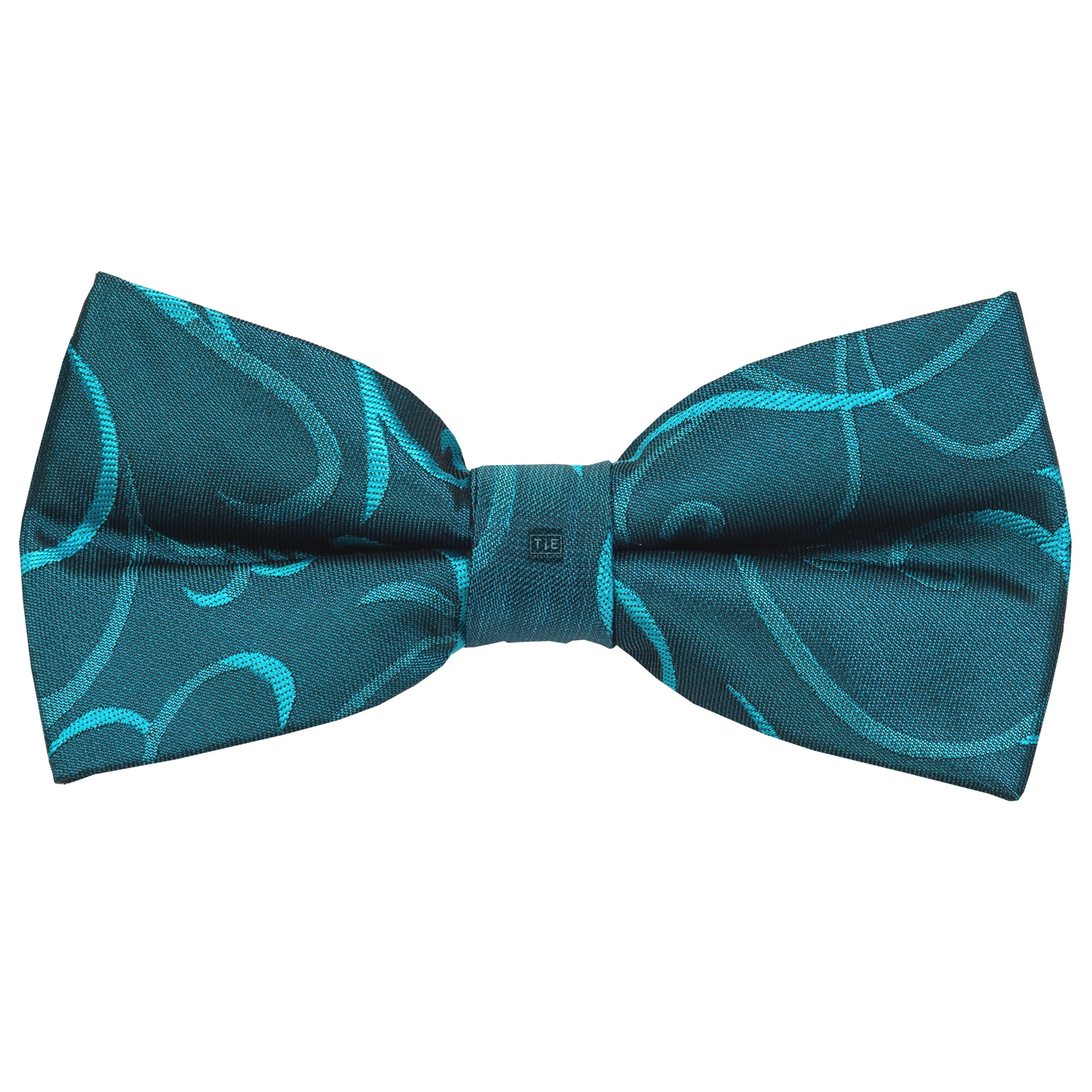 Teal Blue Modern Scroll Bow Tie - Patterned Blue Pre-Tied Wedding Bow Tie