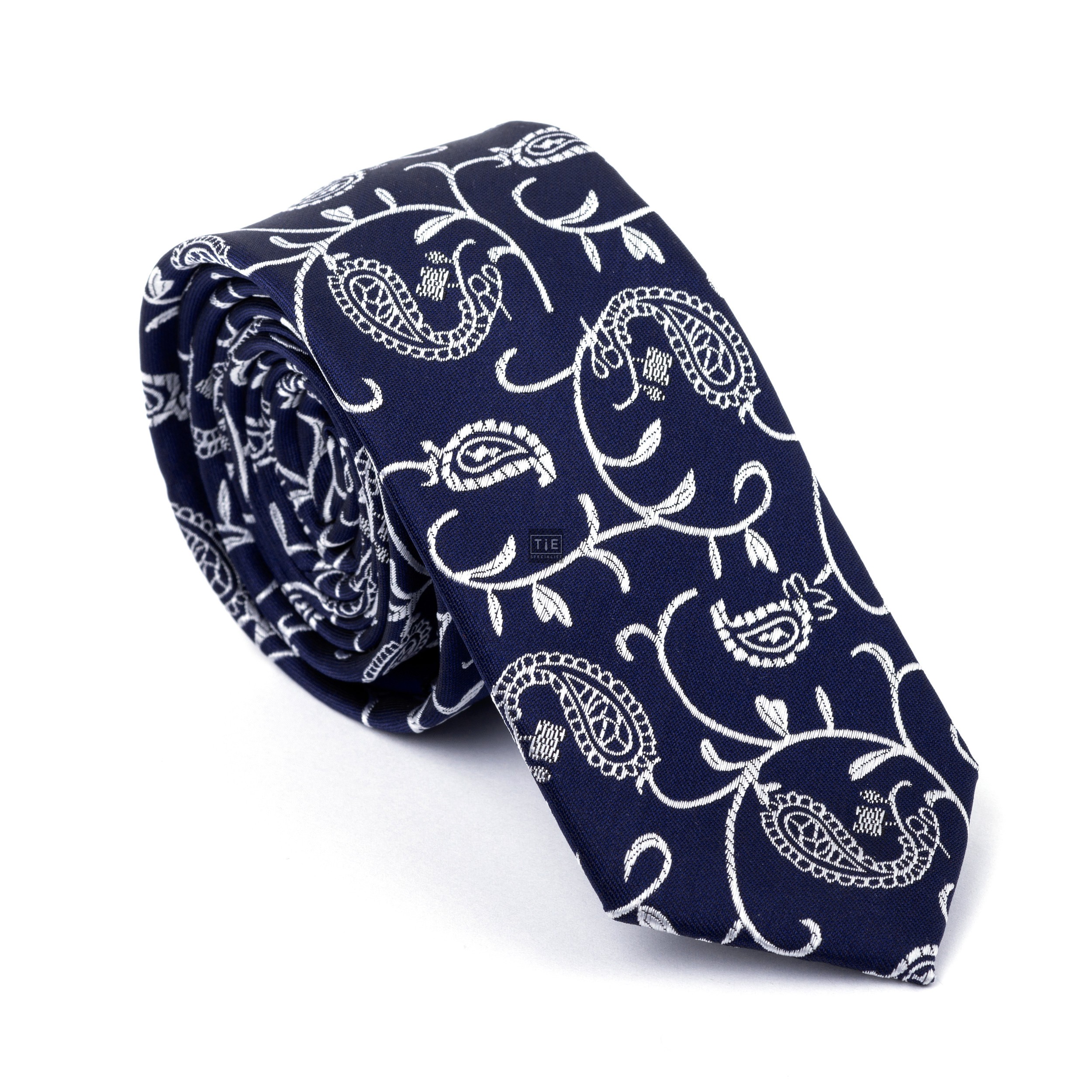Moonlight Navy Budding Paisley Slim Tie - Patterned Blue Slim Tie