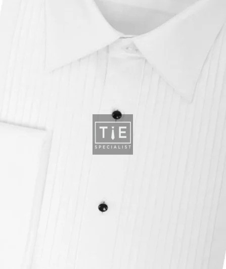 White Pleated Tailored Fit Dress Shirt, Double Cuff