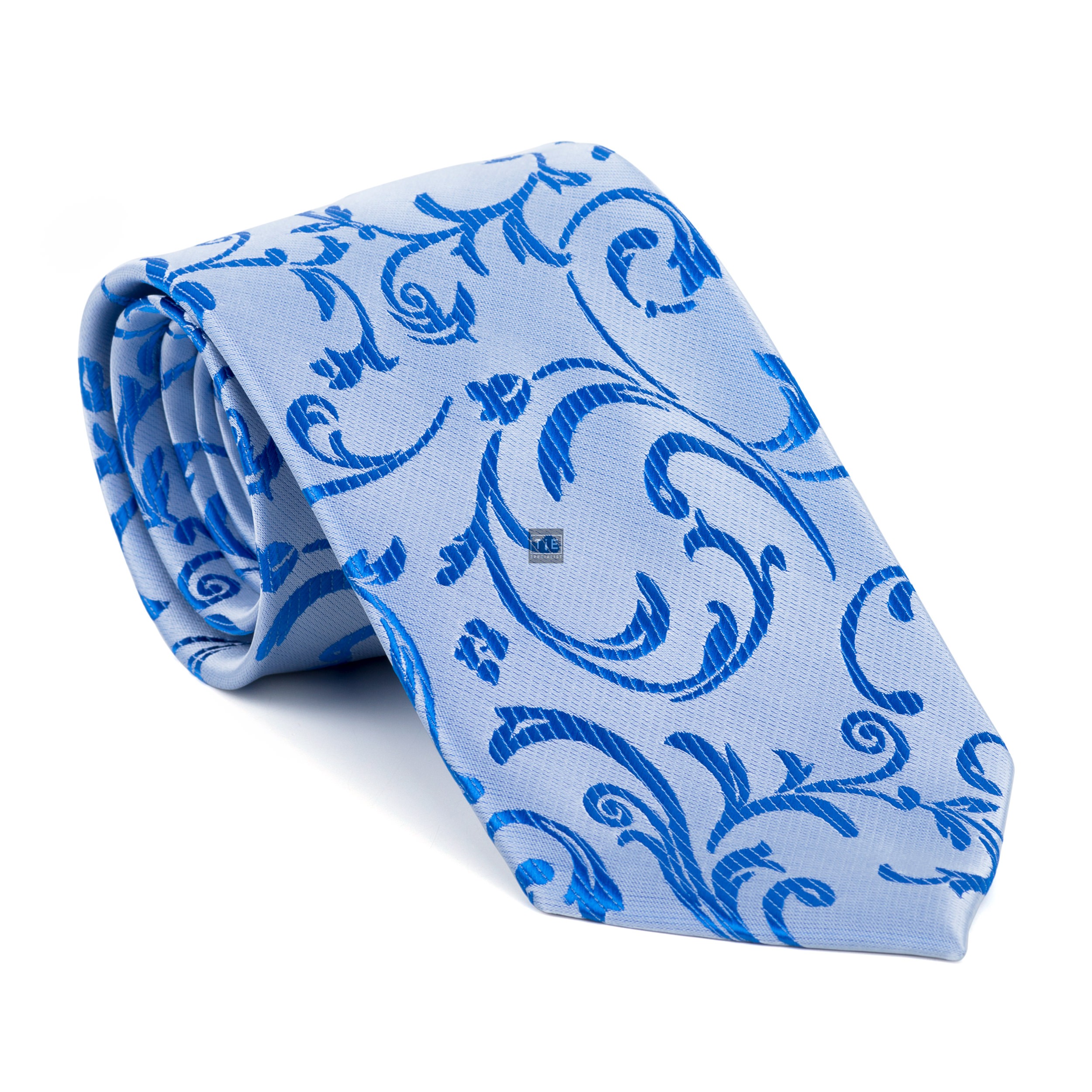 Blue Swirl Leaf Tie - Jacquard Blue Classic Width 8cm
