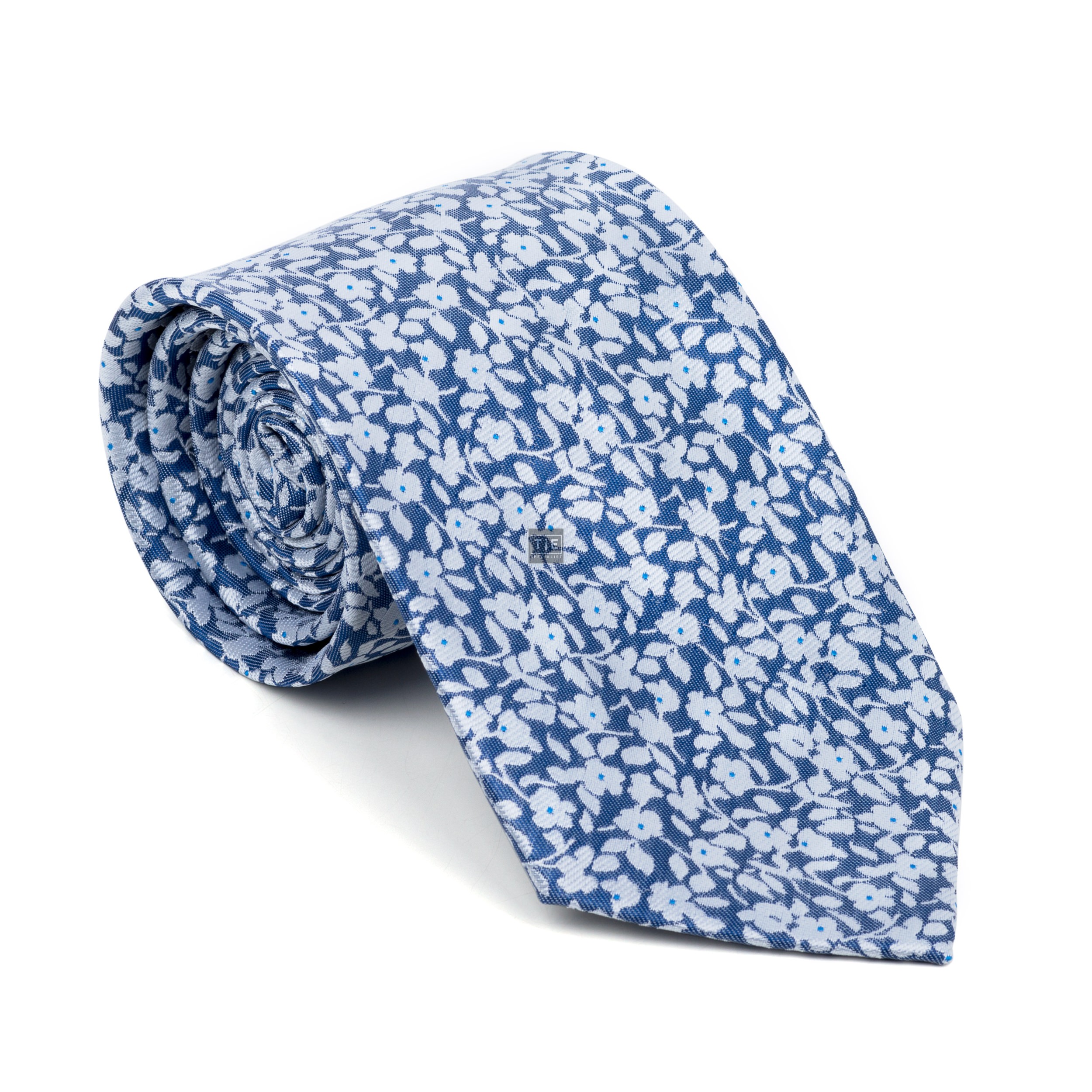 Navy Blue Ditsy Floral Tie - Patterned Blue Classic Width 8cm