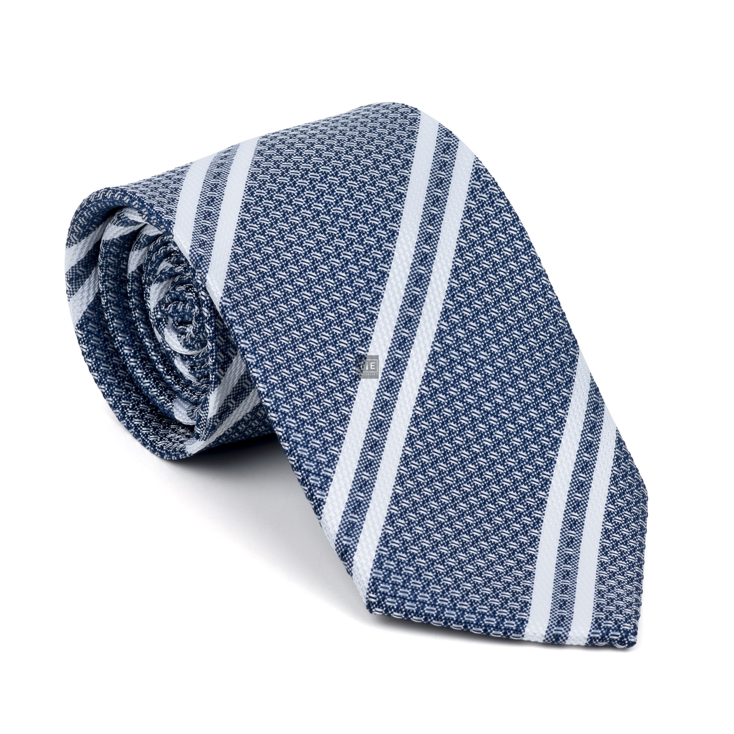 Navy Blue Pastel Stripe Tie - Patterned Blue Classic Width 8cm