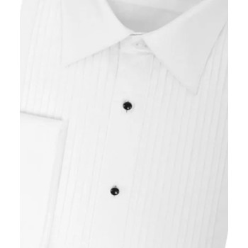 White Pleated Tailored Fit Dress Shirt, Double Cuff